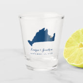 Navy Blue Martha's Vineyard Kaart Gold Heart Weddi Shot Glas (Voorkant)
