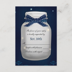 Navy Blue Mason Jar met Fireflies RSVP-kaart RSVP Kaartje