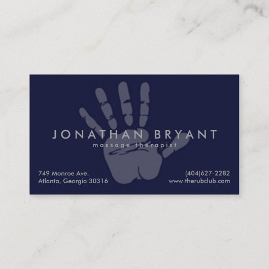Navy Blue Massage Therapist Visitekaartje (Voorkant)