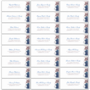 Navy Blue Mauve Bloemen Gastennamen Adreslabel Sticker