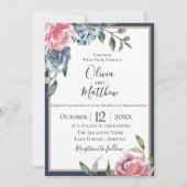 Navy Blue Mauve Botanicals Uitnodiging voor bruilo (Voorkant)