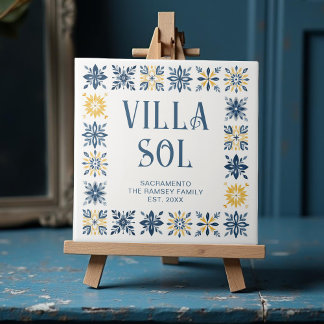 Navy Blue Mediterranean Design Floral Geometric  Tegeltje