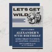 Navy Blue Men 97e anniversaire invitations Tiger (Devant / Derrière)