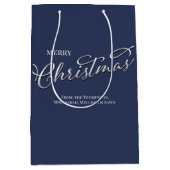 Navy Blue Merry Christmas Plaid Pattern Medium Cadeauzakje (Voorkant)