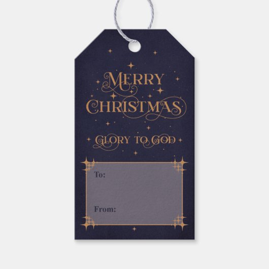 Navy Blue Merry kerst Cadeaulabel (Voorkant)