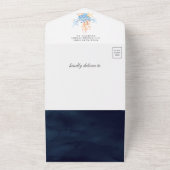 Navy Blue  Message in a Bottle Baby shower All In One Uitnodiging (Buitenkant)