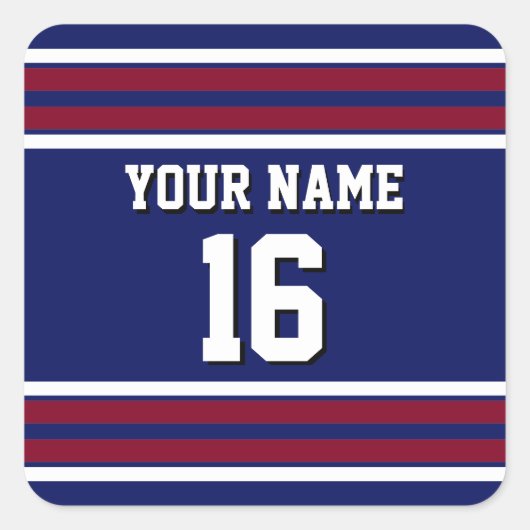 Navy Blue met Burgundy White Stripes Team Jersey Vierkante Sticker (Voorkant)