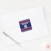 Navy Blue met Burgundy White Stripes Team Jersey Vierkante Sticker (Envelop)
