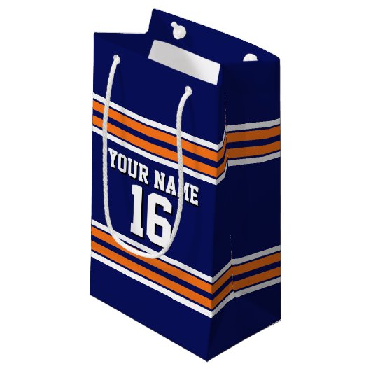 Navy Blue met Oranje White Stripes Team Jersey Klein Cadeauzakje (Voorkant Gekanteld)