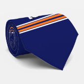 Navy Blue met Oranje White Stripes Team Jersey Stropdas (Opgerold)