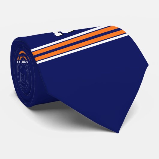 Navy Blue met Oranje White Stripes Team Jersey Stropdas (Opgerold)