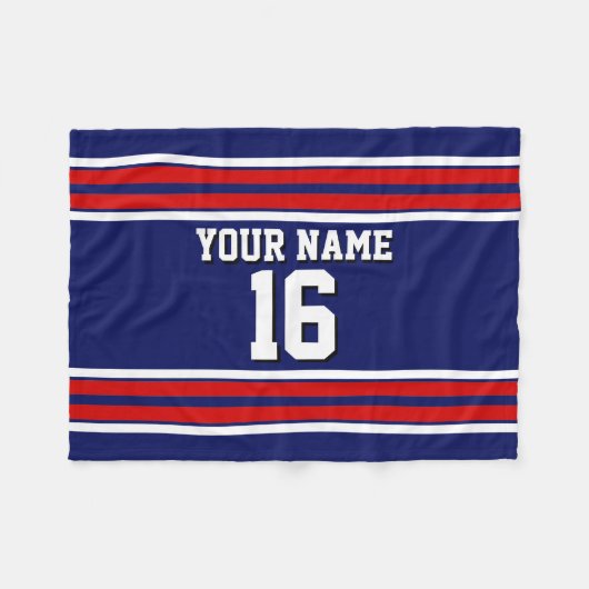 Navy Blue met Red White Stripes Team Jersey Fleece Deken (Voorkant (Horizontaal))