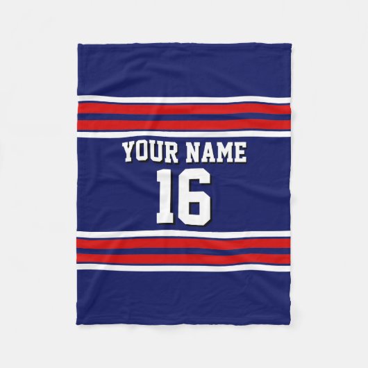 Navy Blue met Red White Stripes Team Jersey Fleece Deken (Voorkant)
