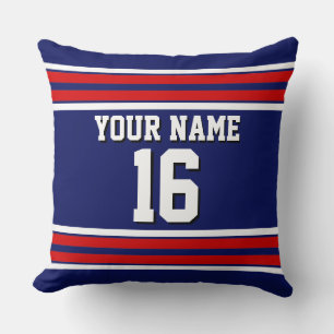 Navy Blue met Red White Stripes Team Jersey Kussen