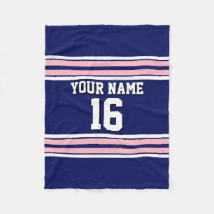 Navy Blue met roze witte strepen Jersey Fleece Deken