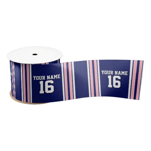 Navy Blue met roze witte strepen Jersey Lint (Spoel)
