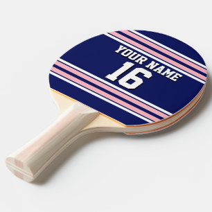 Navy Blue met roze witte strepen Jersey Tafeltennisbatje