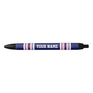 Navy Blue met roze witte strepen Jersey Zwarte Inkt Pen
