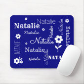 Navy Blue met witte bloemen, Gepersonaliseerd Muis Muismat (Met muis)