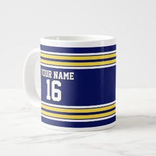 Navy Blue met Yellow White Stripes Team Jersey Jumbo Mok