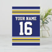 Navy Blue met Yellow White Stripes Team Jersey Kaart (Staand voorkant)