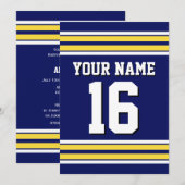 Navy Blue met Yellow White Stripes Team Jersey Kaart (Voorkant / Achterkant)