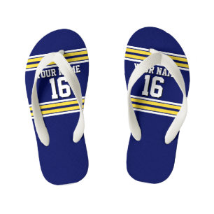 Navy Blue met Yellow White Stripes Team Jersey Kinder Teenslippers