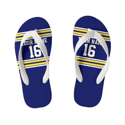 Navy Blue met Yellow White Stripes Team Jersey Kinder Teenslippers (Voetbed)