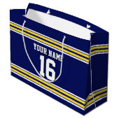 Navy Blue met Yellow White Stripes Team Jersey Large Cadeautasje (Achterkant Gekanteld)