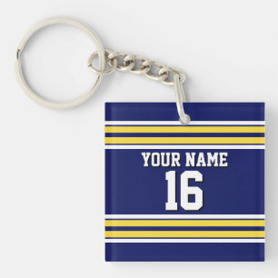Navy Blue met Yellow White Stripes Team Jersey Sleutelhanger