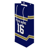 Navy Blue met Yellow White Stripes Team Jersey Wijn Cadeautas (Achterkant Gekanteld)
