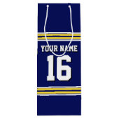 Navy Blue met Yellow White Stripes Team Jersey Wijn Cadeautas (Achterkant)