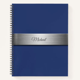 Navy Blue Metallic Accent Monogram Notitieboek