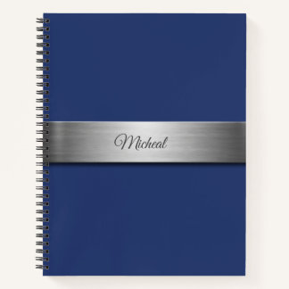 Navy Blue Metallic Accent Monogram Notitieboek