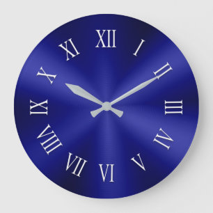 Navy Blue Metallic Clock met White Roman Numbers Grote Klok