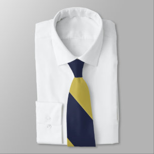 Navy Blue & Metallic Gold Broad University Stripe Stropdas