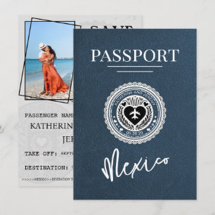 Navy Blue Mexico Paspoort Save The Date