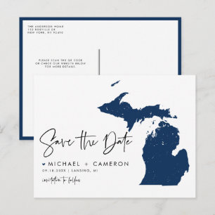 Navy Blue Michigan Kaart QR Code Bewaar de datum