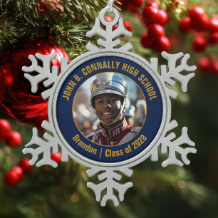 Navy Blue Middelbare School Marching Band Foto Cad Tin Sneeuwvlok Ornament