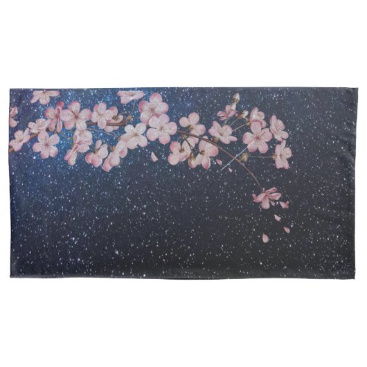 Navy Blue Milkyway Nightsky Galaxy Cherry Blossom Kussensloop (Voorkant)