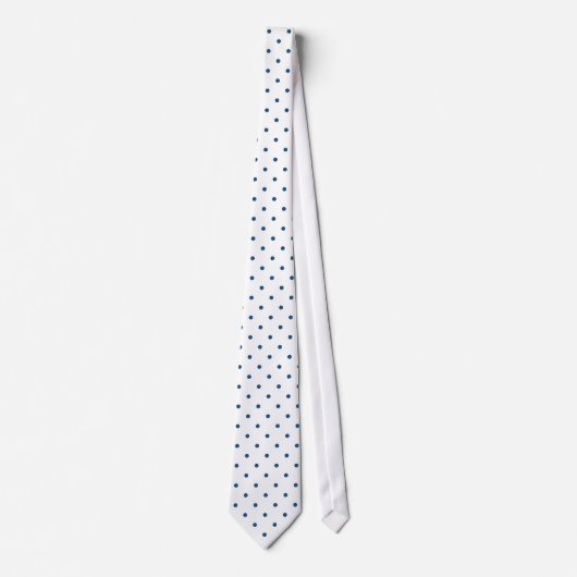 Navy Blue Mini Polka Dot Pattern on White Stropdas (Voorkant)