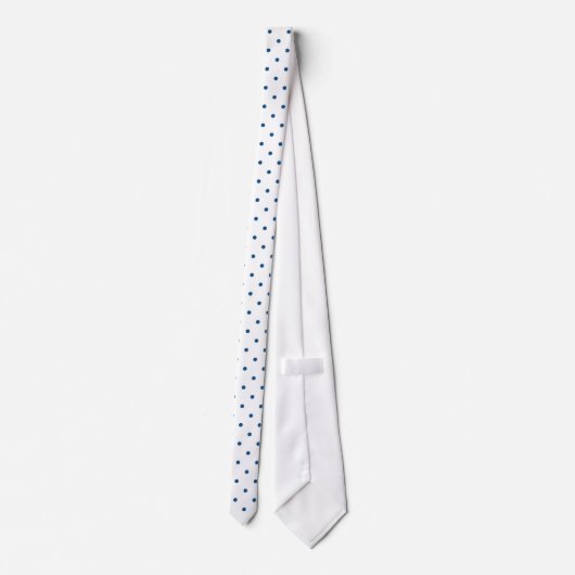 Navy Blue Mini Polka Dot Pattern on White Stropdas (Achterkant)