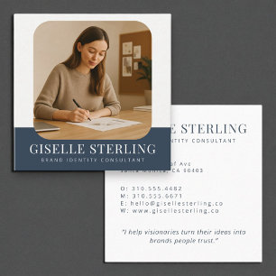 Navy Blue Minimal Professional Bedrijfsnaam Vierkante Visitekaartje