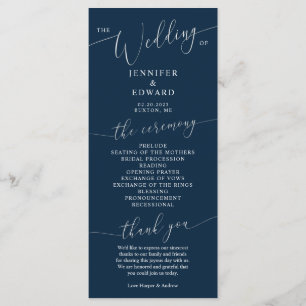 Navy Blue Minimal Wedding Ceremony Program Programma