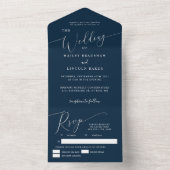 Navy Blue Minimal Wedding Elegant Script All In One Uitnodiging (Binnen)