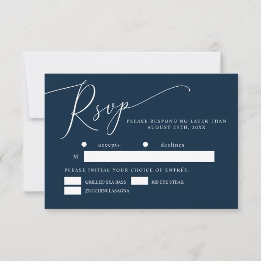 Navy Blue Minimal Wedding Meal Choice RSVP Kaartje (Voorkant)