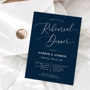 Navy Blue Minimal Wedding Rehearsal Dinner Kaart