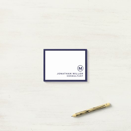 Navy Blue-minimalismonogram Post-it® Notes (Op bureau)