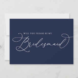 Navy Blue Minimalist Bridesmaid proposal Kaart