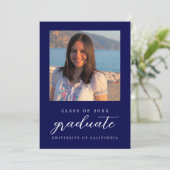 Navy Blue Minimalist Classy 1 Photo Afstuderen Kaart (Staand voorkant)
